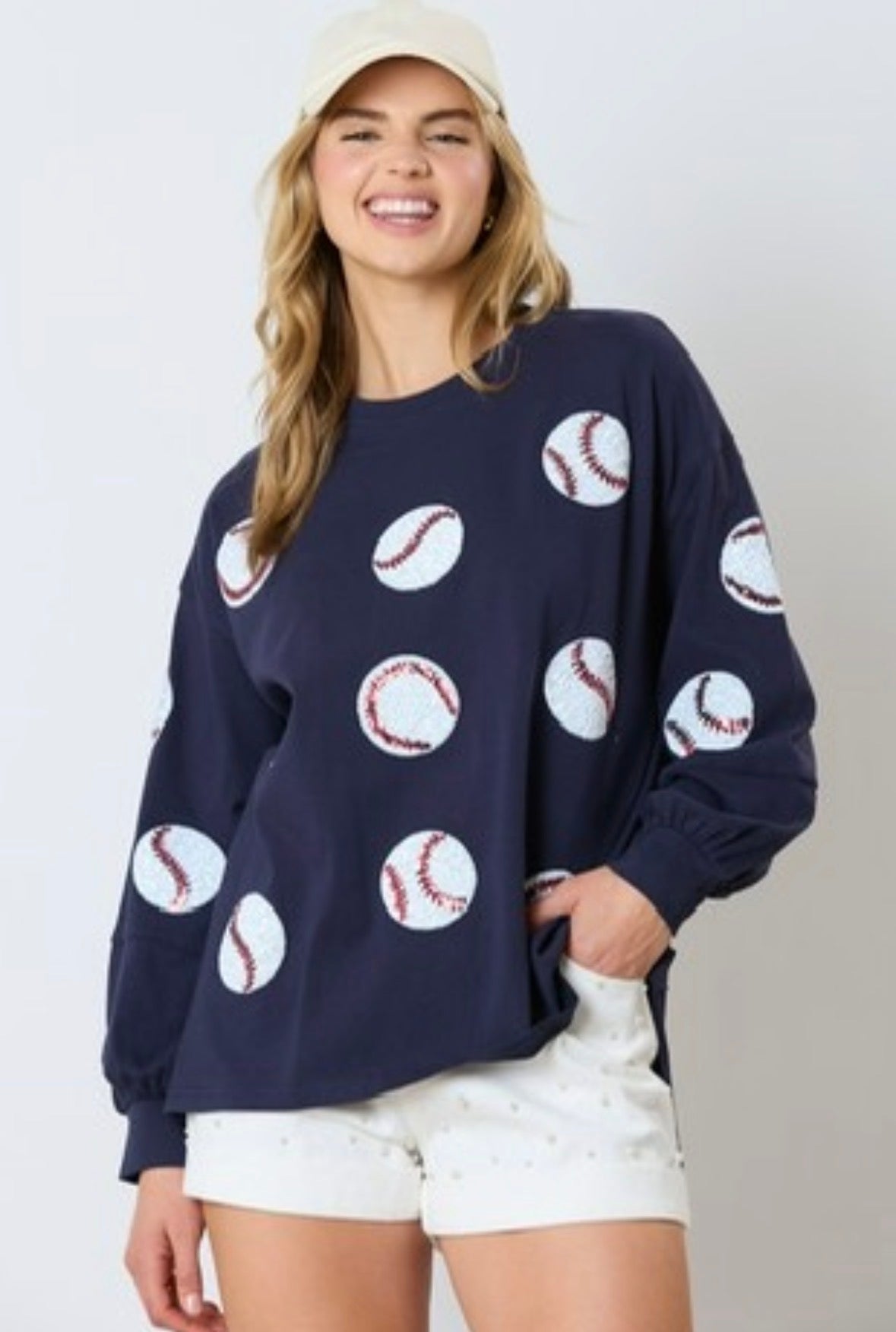 Baseball Sequins Long Sleeve Top