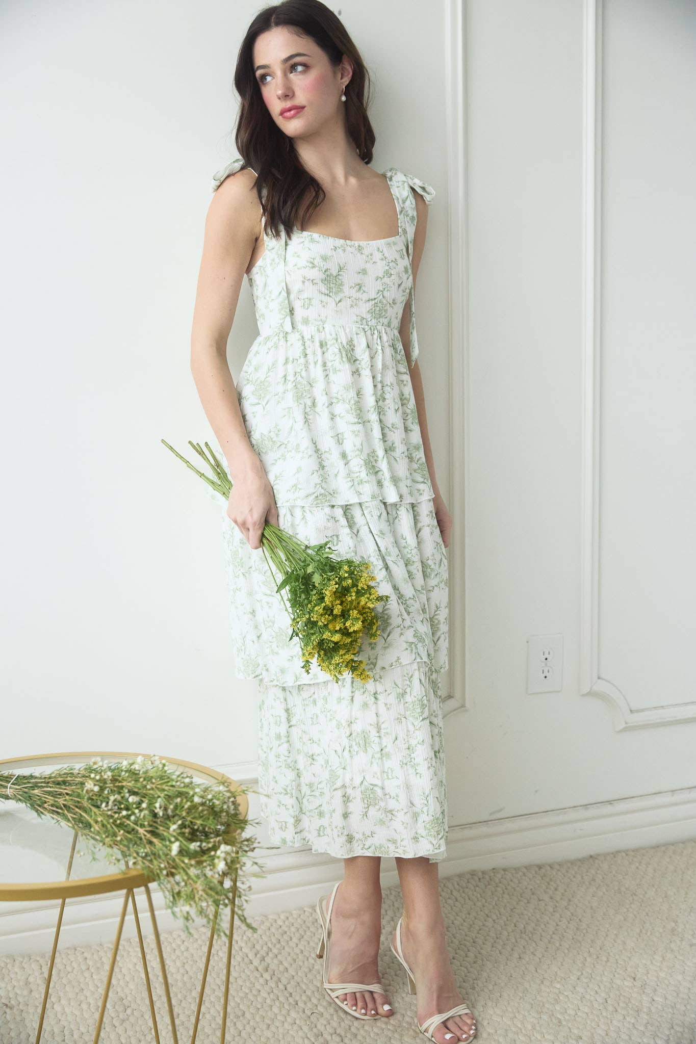Floral Tie Strap Ruffle Tiered Dress