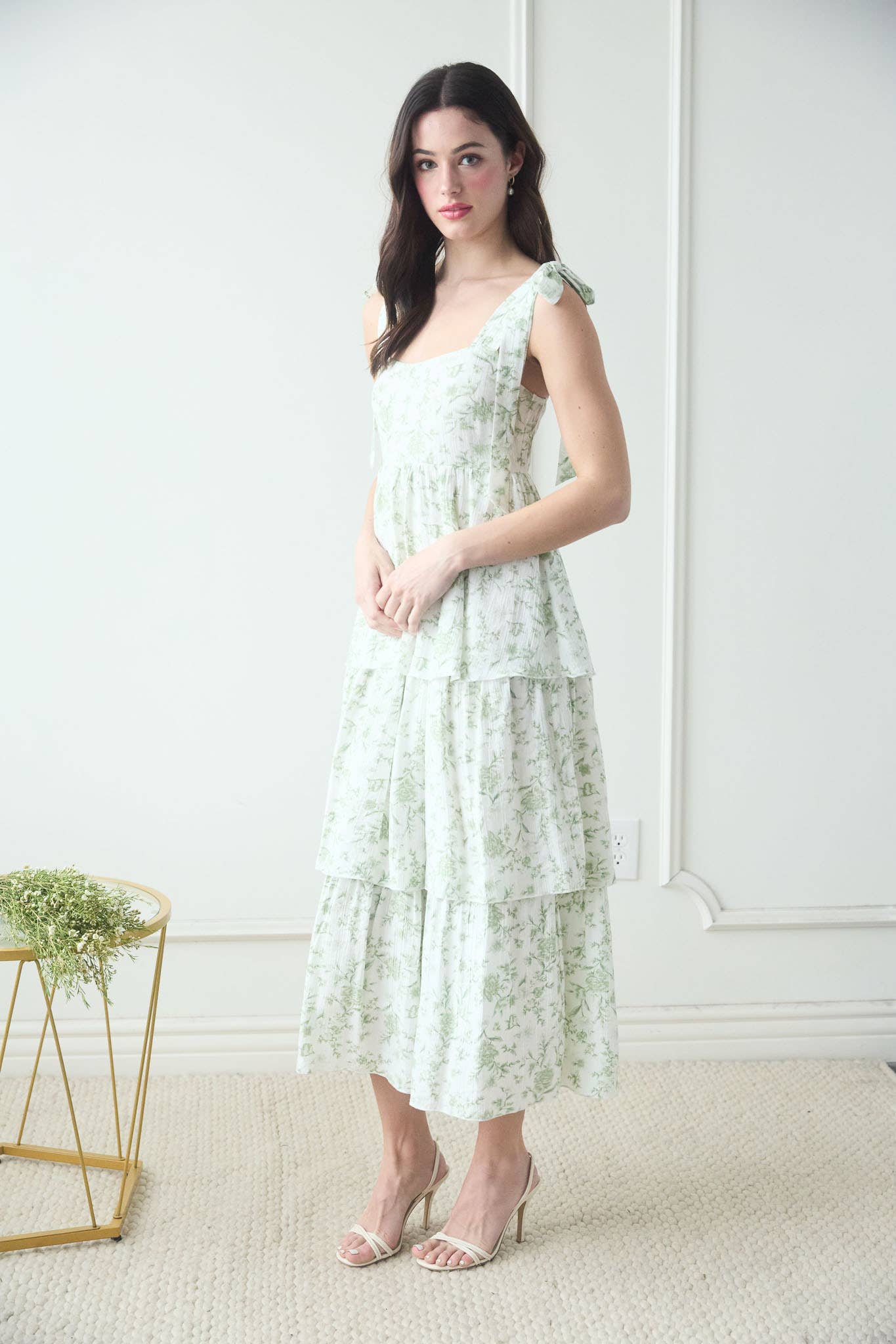 Floral Tie Strap Ruffle Tiered Dress