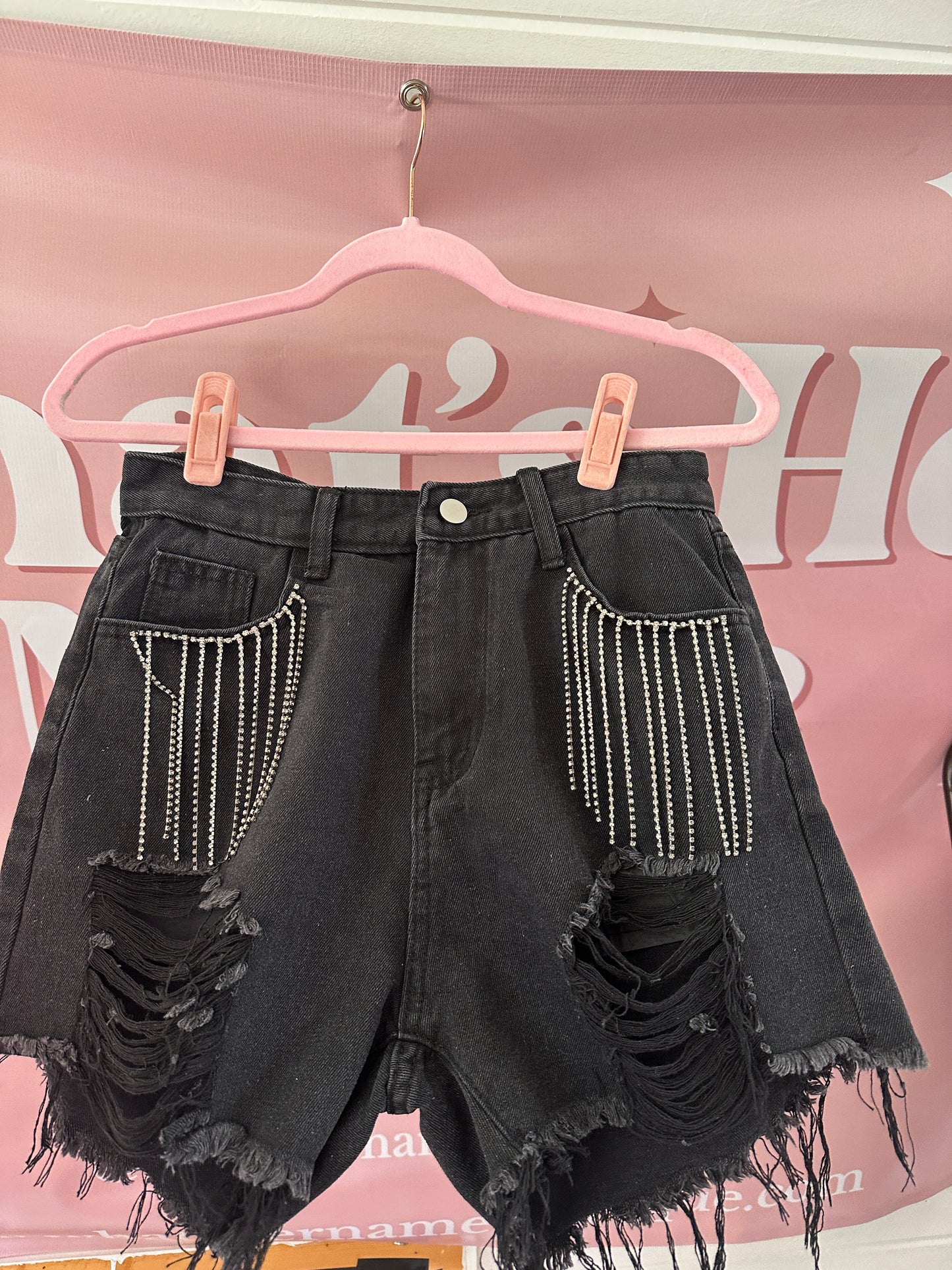 Black Denim Concert Shorts