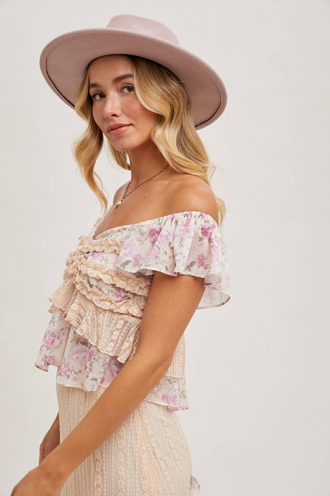 Floral Print, Lace Trimmed Two-Piece Set