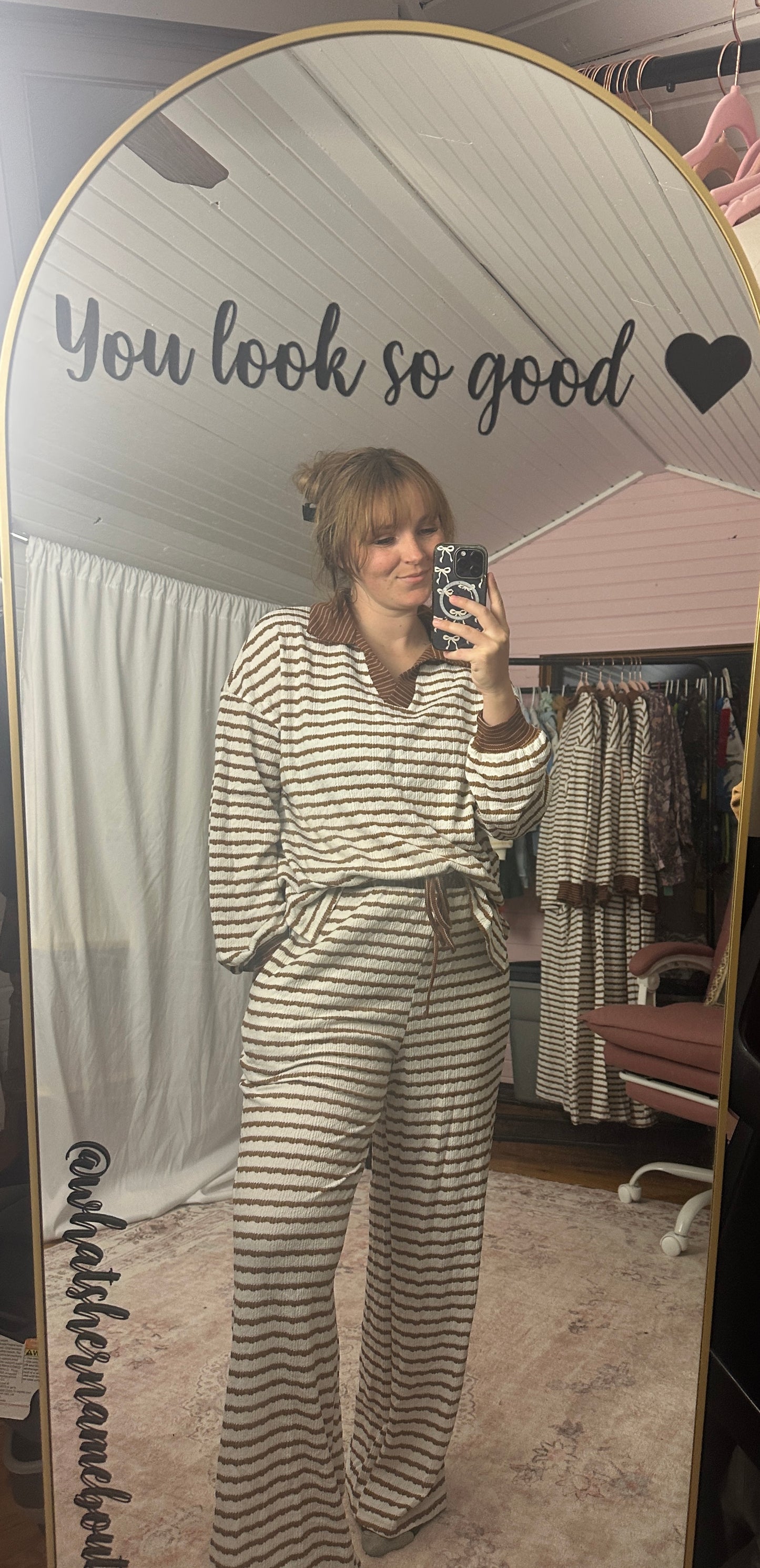Khaki Striped Pullover Set
