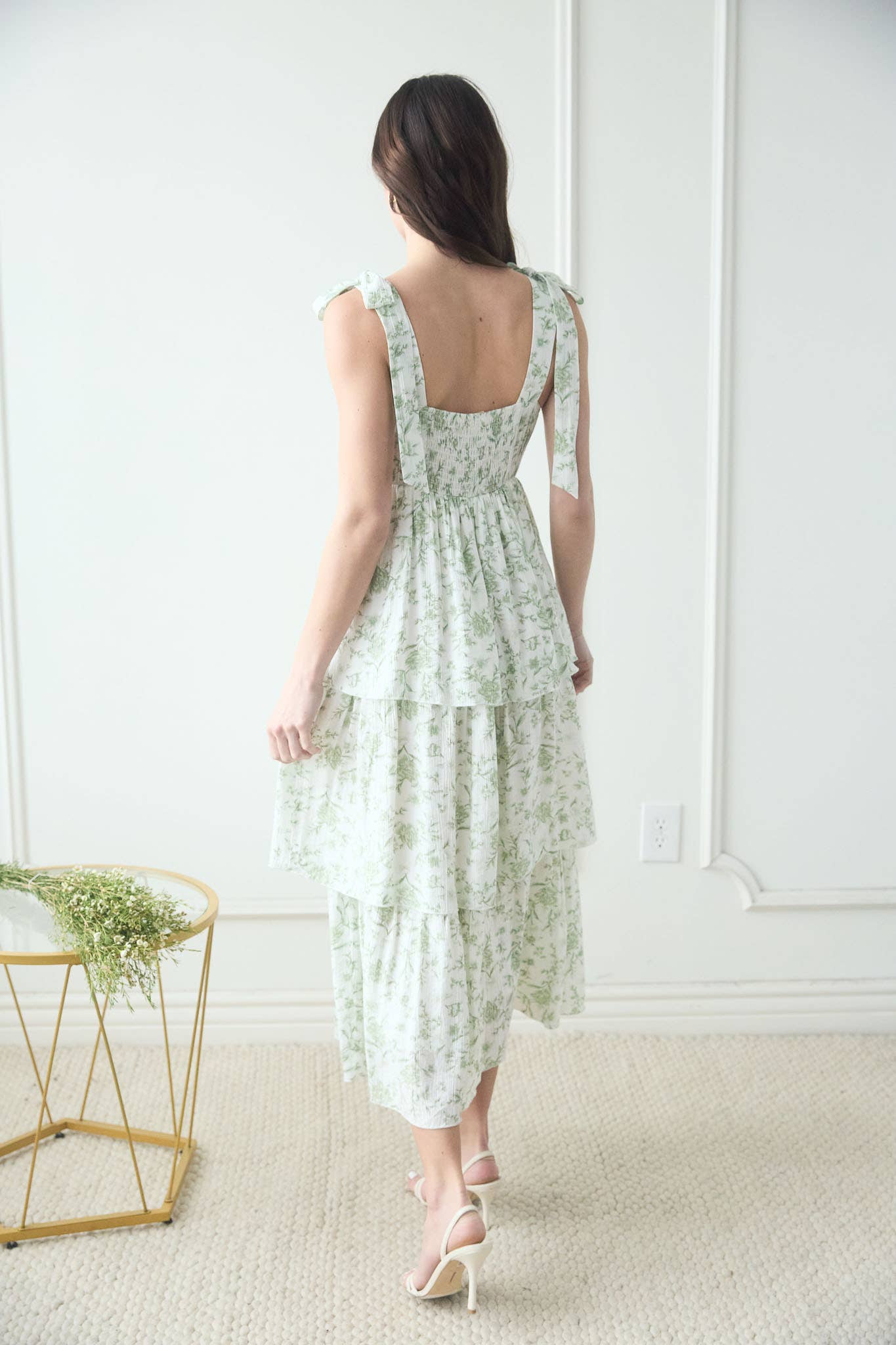 Floral Tie Strap Ruffle Tiered Dress