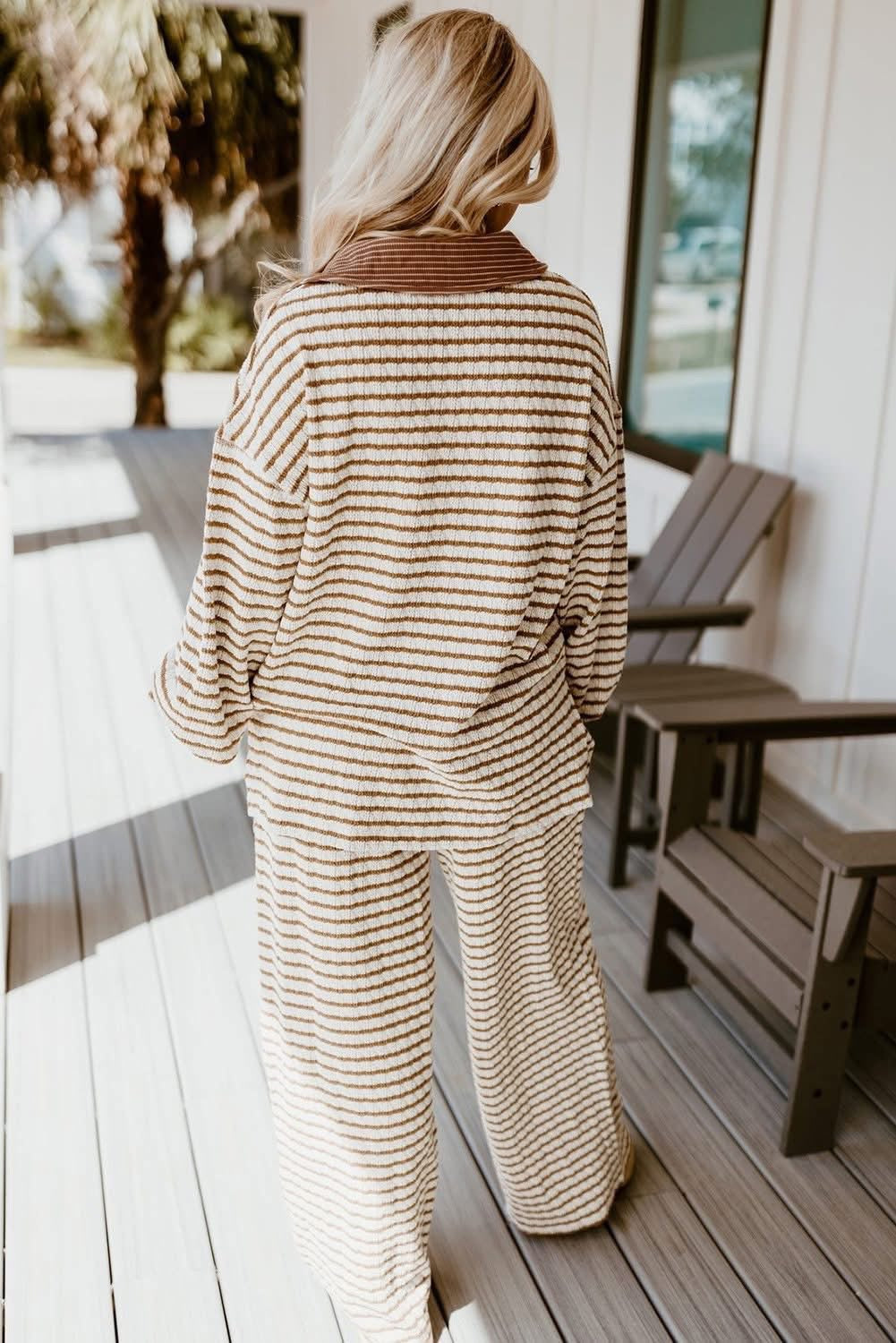 Khaki Striped Pullover Set