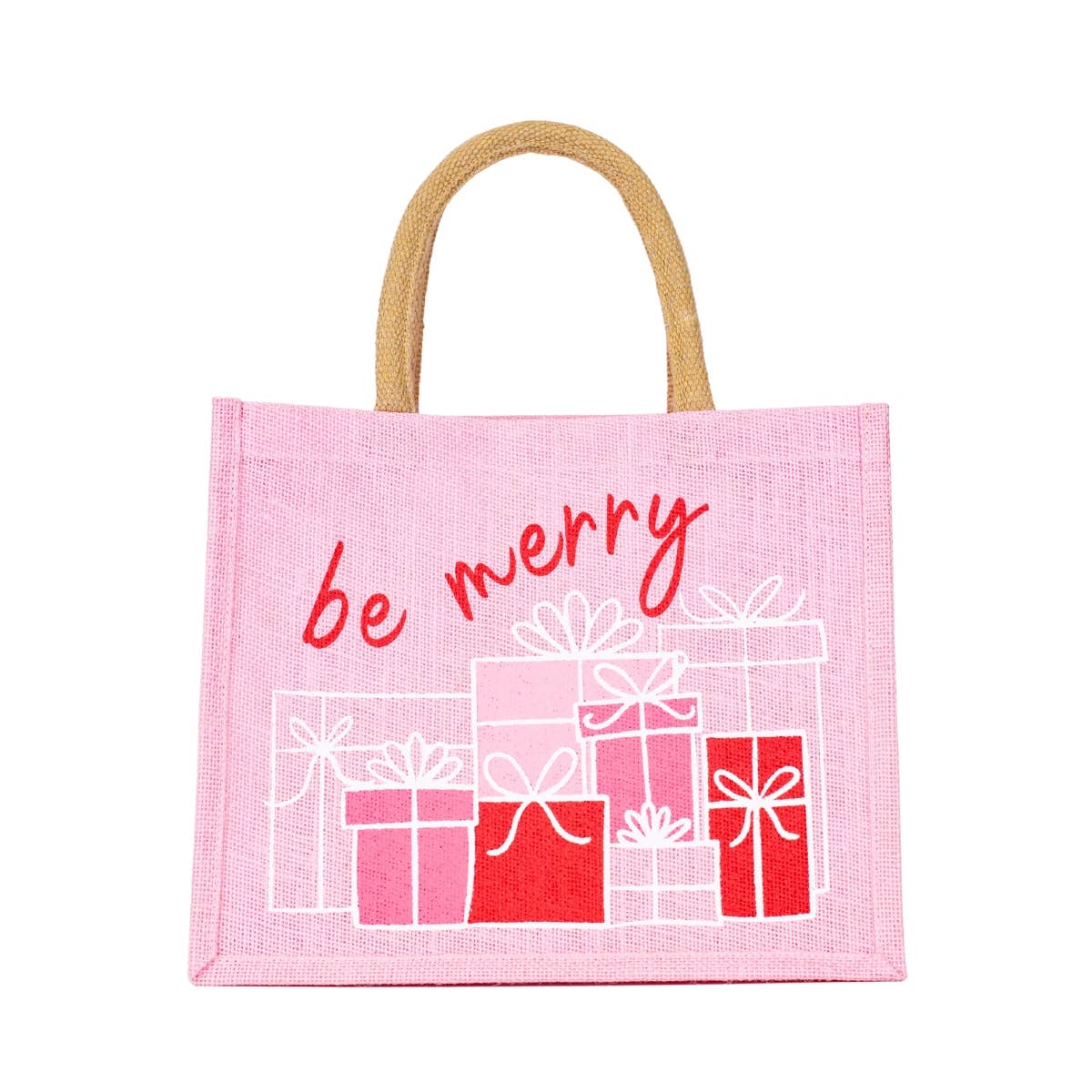 Be Merry Present Gift Tote Light Pink/Red 12x10x8