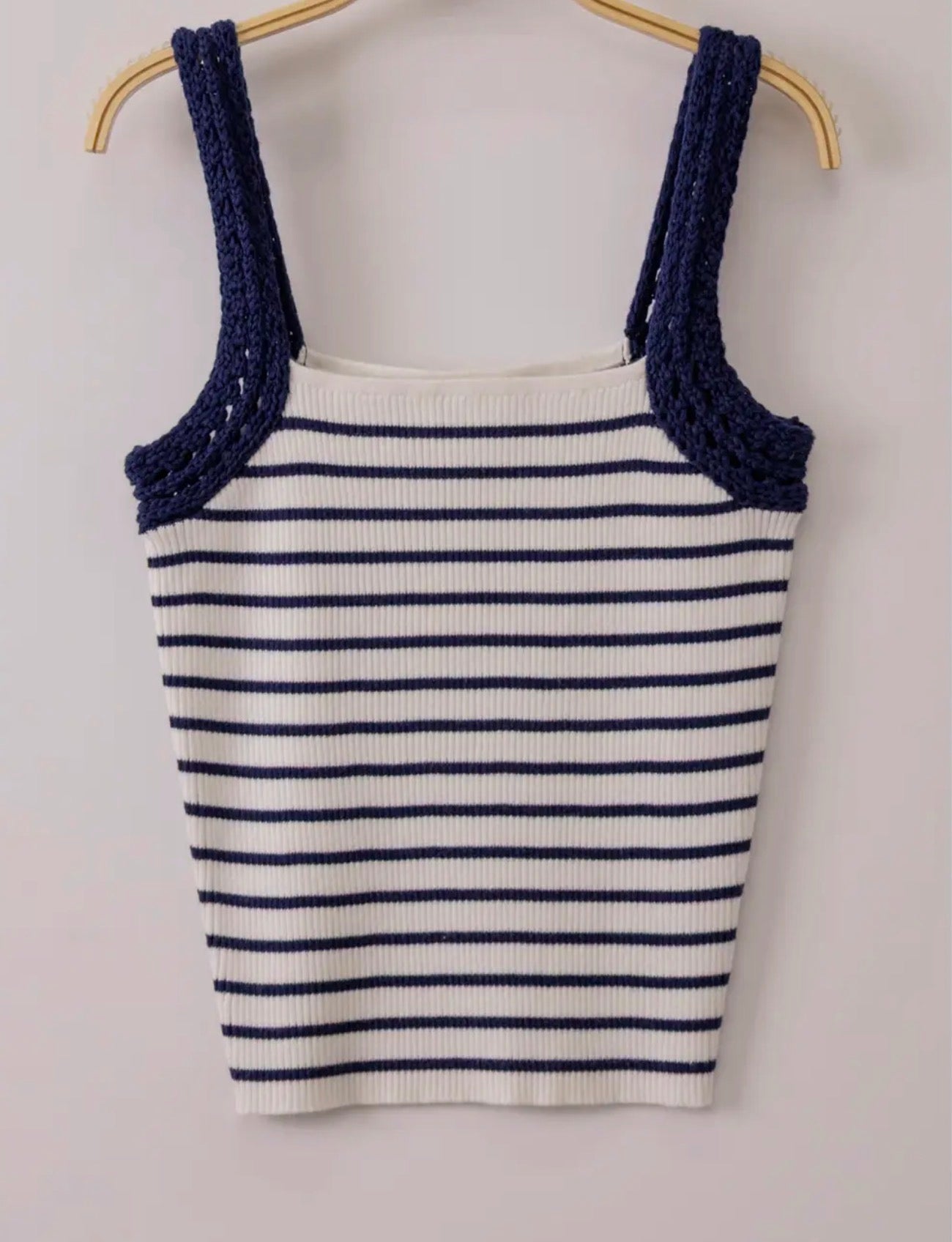 Crochet Sleeve Striped Knit
Tank Top