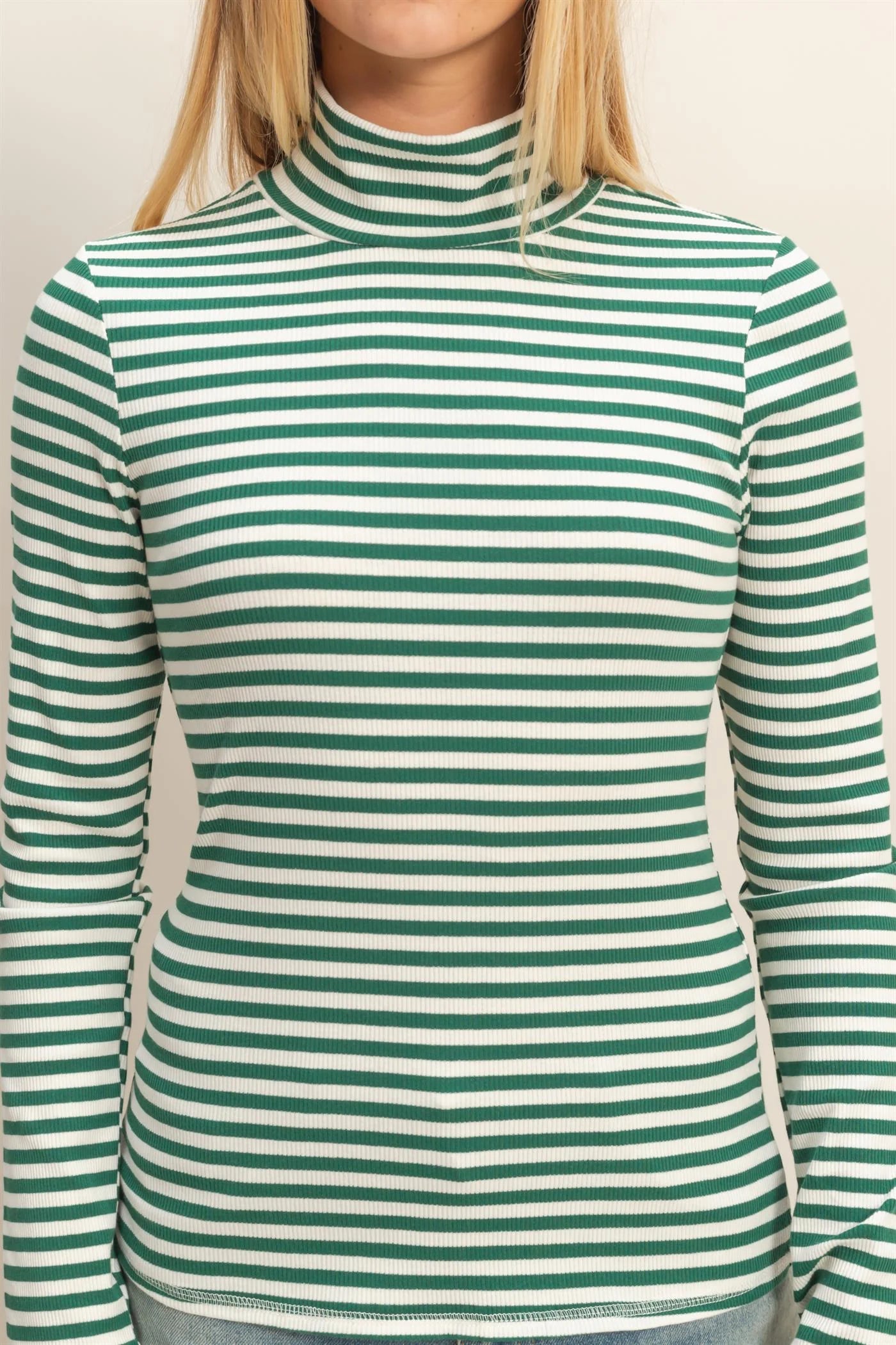 Striped Turtleneck Fitted Knit Top