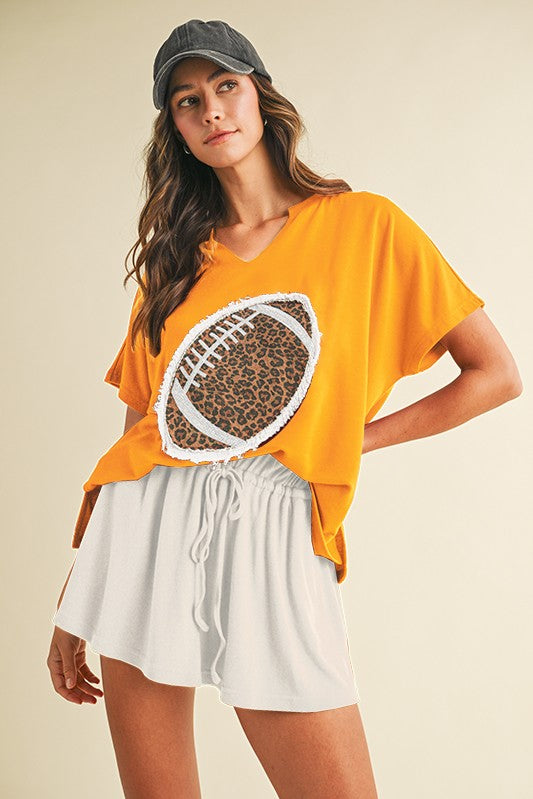 Game Day Leopard Football Patch Tee