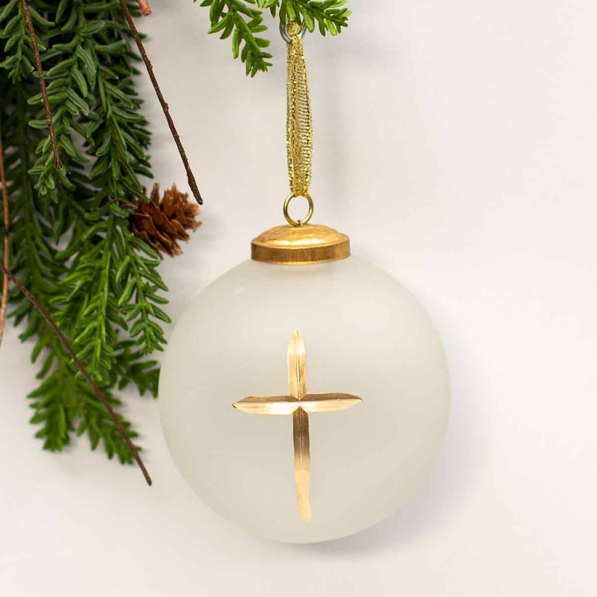 Cruix Glass Ball Ornament Frosted/Gold 4"