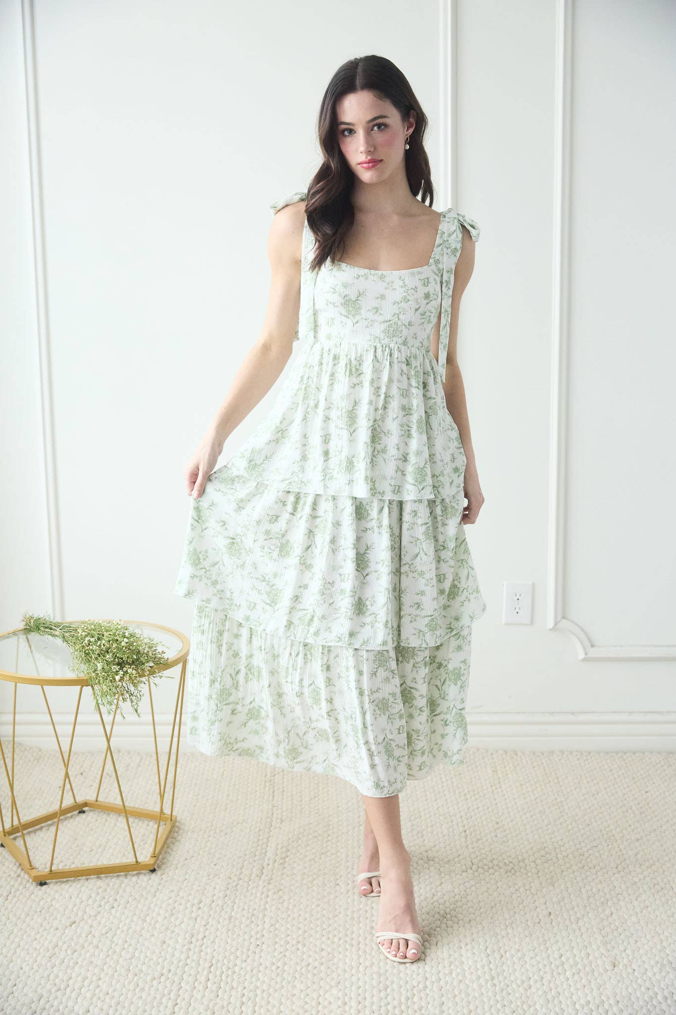 Floral Tie Strap Ruffle Tiered Dress