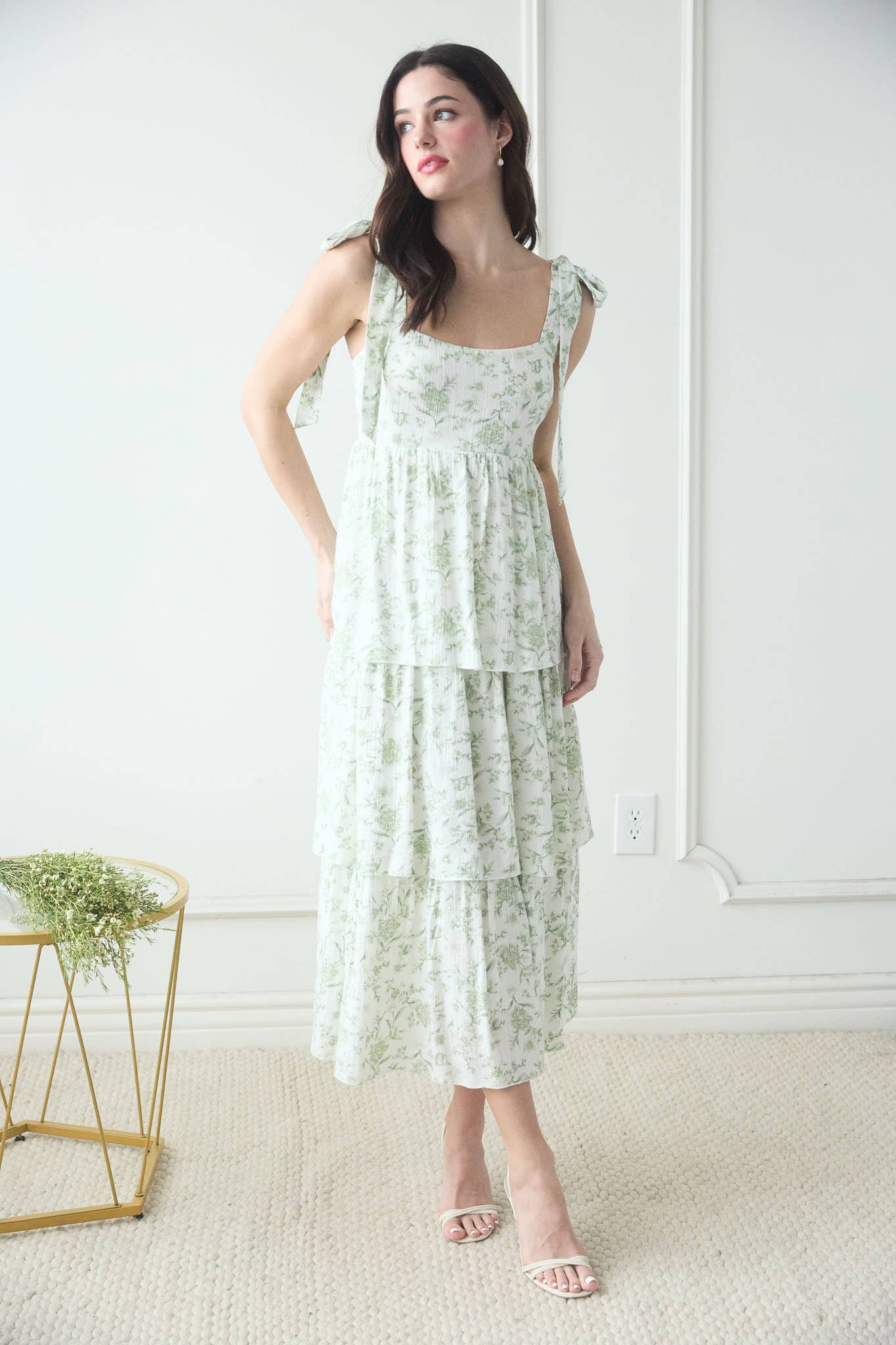 Floral Tie Strap Ruffle Tiered Dress