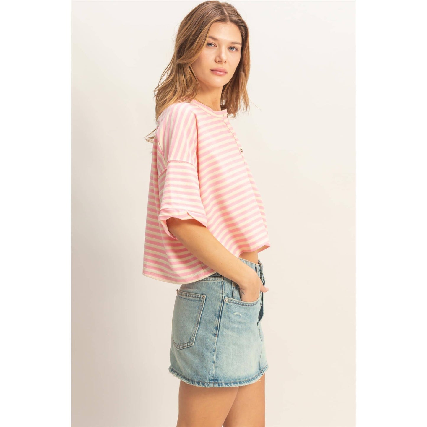 Striped Button-Up Tee