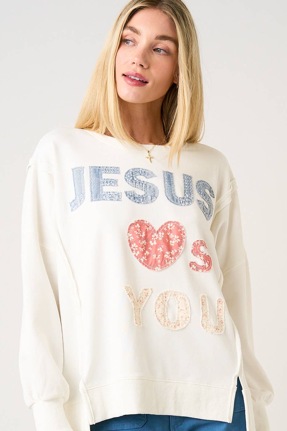 JESUS LOVES YOU PATCHWORK MINERAL WASH SWEATSHIRT