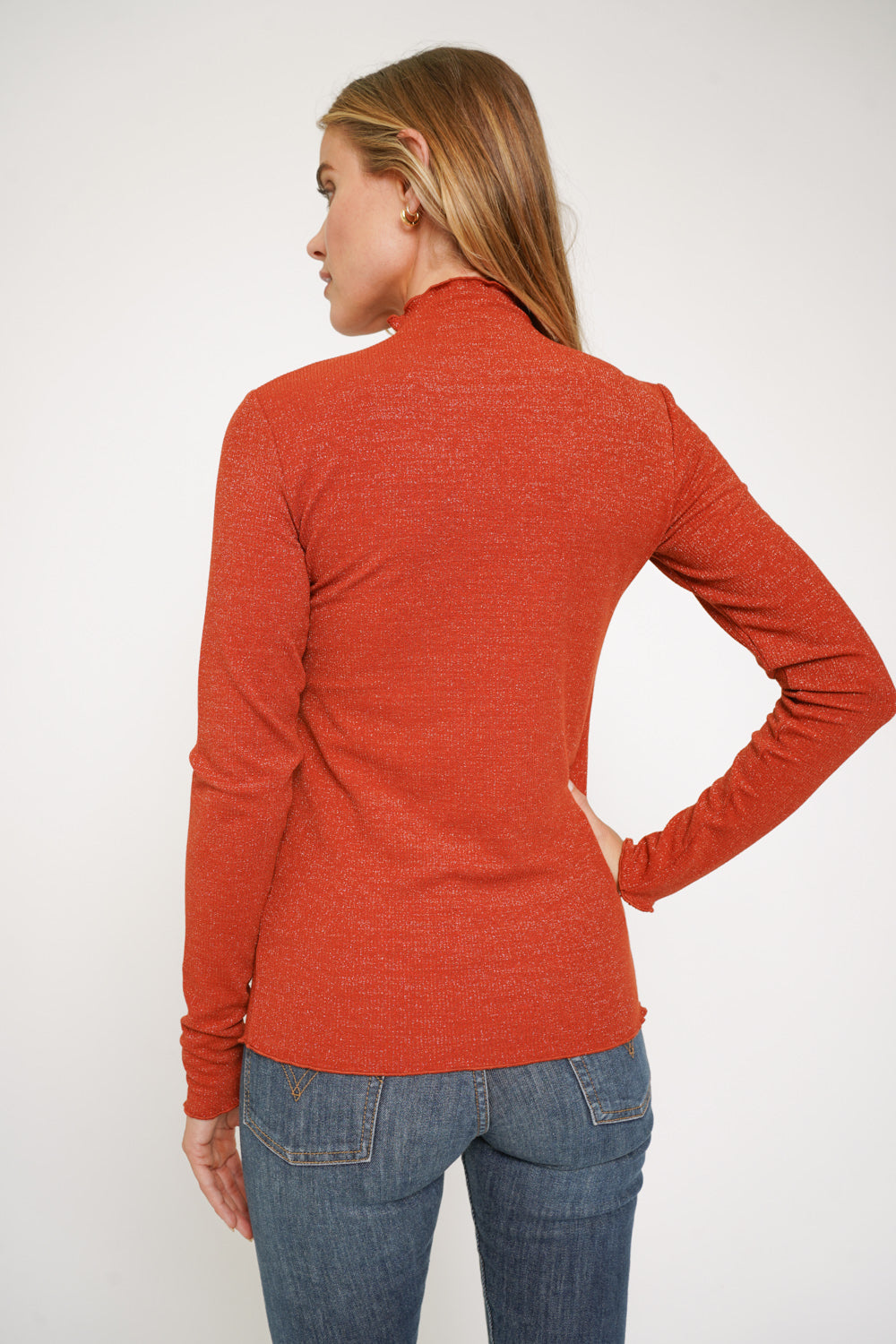 Lettuce Edge Mock Neck Fitted Top