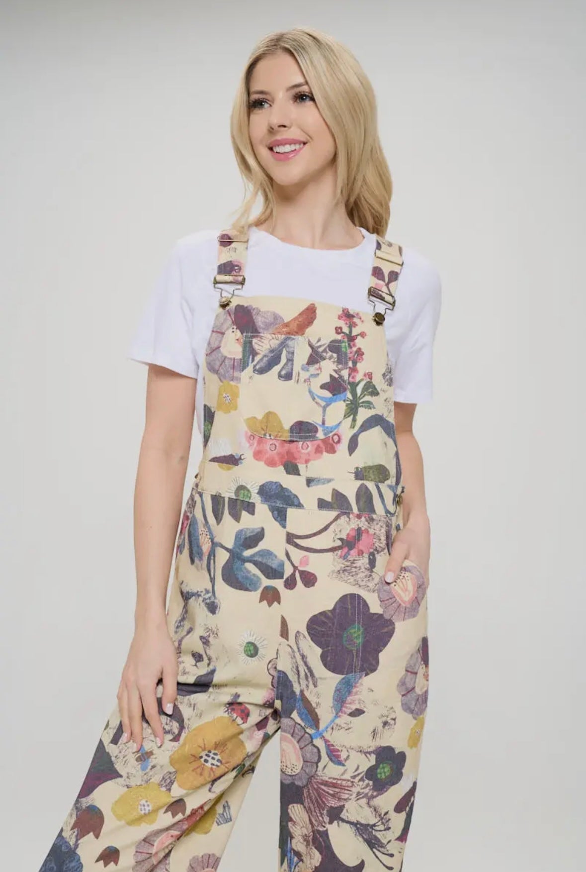 Botanical Floral Print Overall Beige