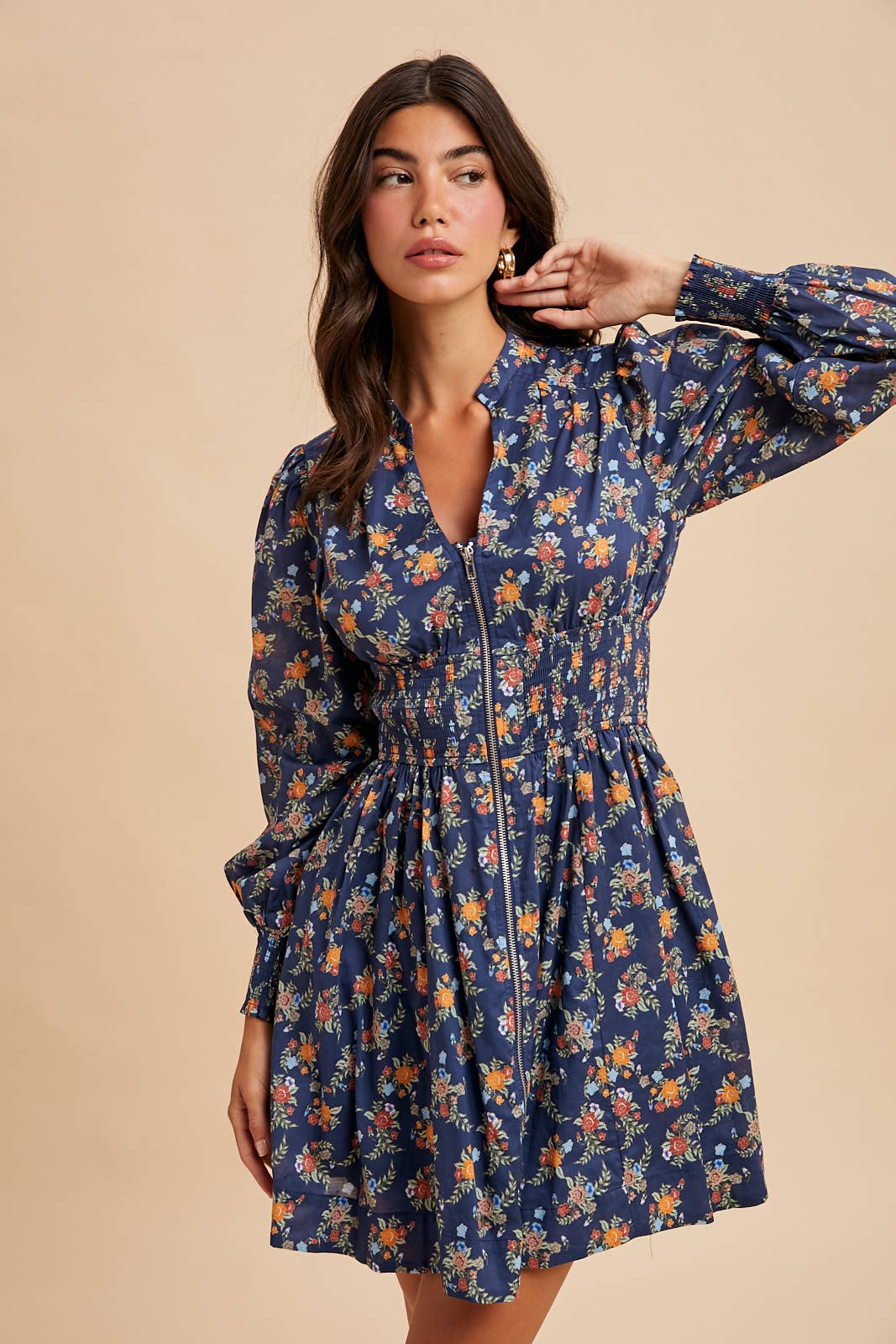 Zippered Floral Mini Dress