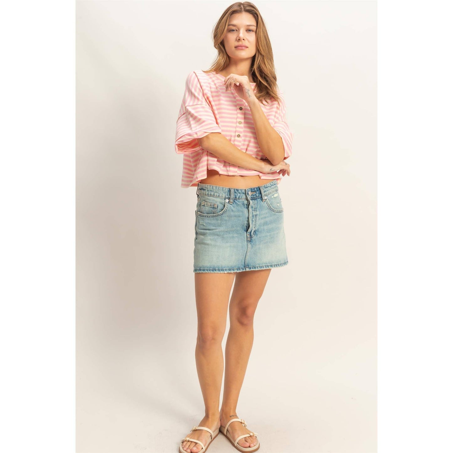 Striped Button-Up Tee