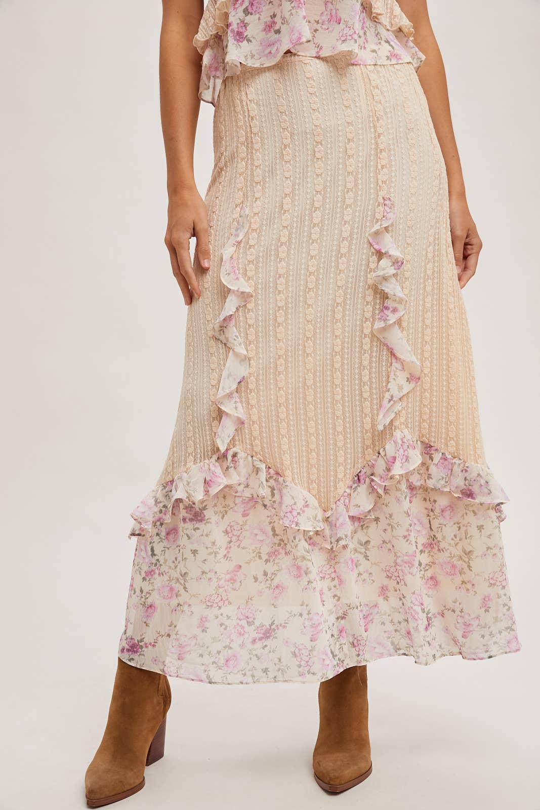 Floral Print, Lace Trimmed Two-Piece Set