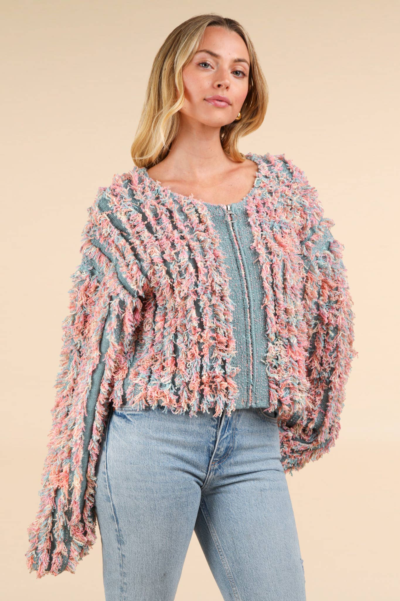 Soft Shaggy Yarn Knit Sweater Holiday Jacket