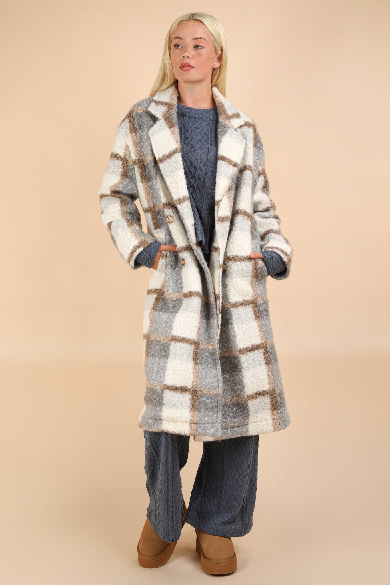 Oversized Plaid Soft Fuzzy Button Down Long Coat