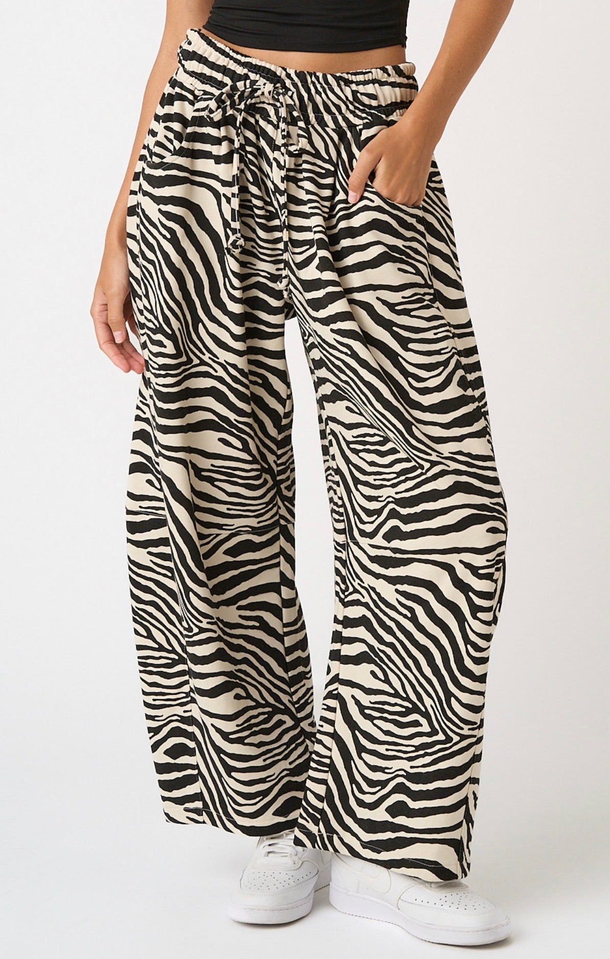 PREORDER — Zebra Print Pull-On Barrel Leg Pants