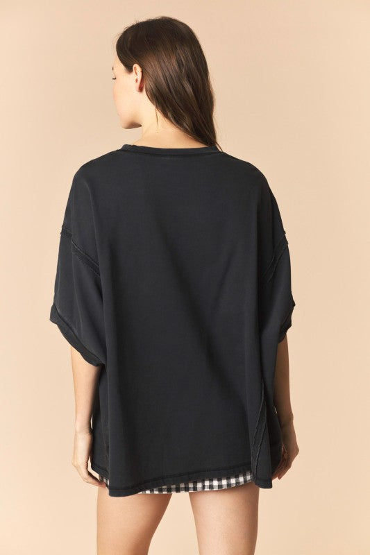 Game Day Patch Monochrome French Terry Top in Black