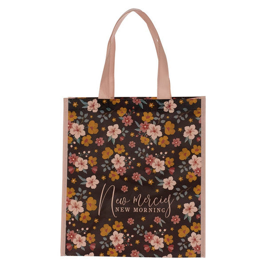 Tote Pink/Brown Floral Printed New Mercies New Morning