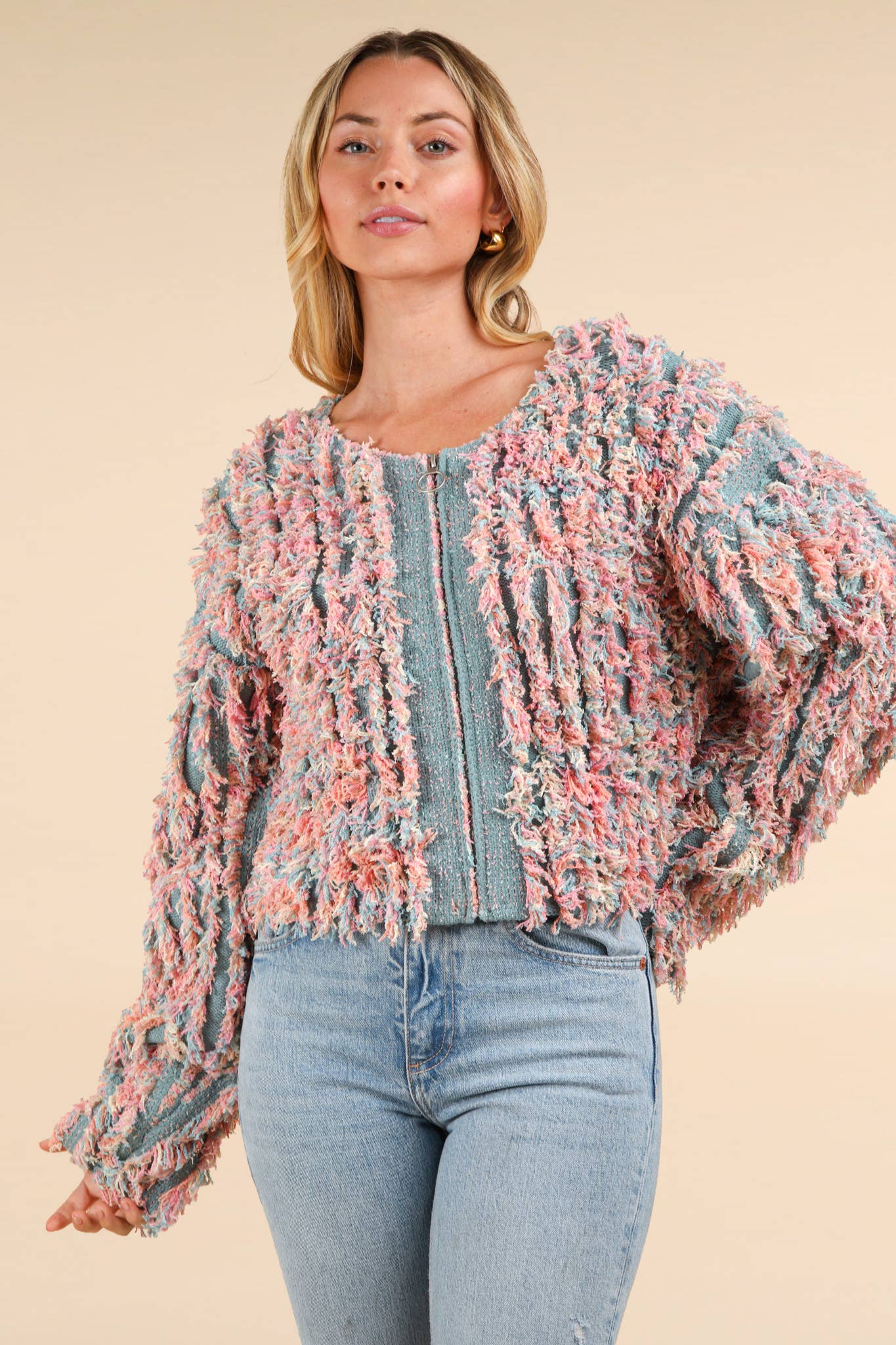 Soft Shaggy Yarn Knit Sweater Holiday Jacket