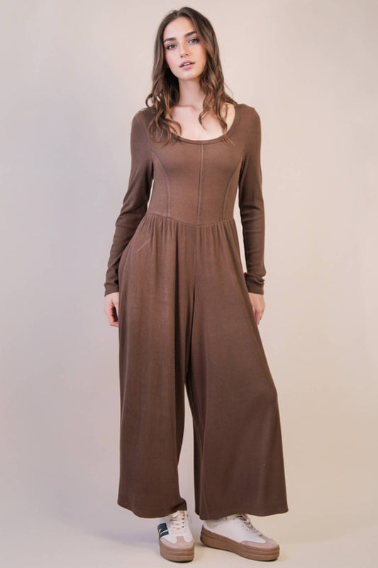 Wide Leg Solid Knit Casual Jumpsuit