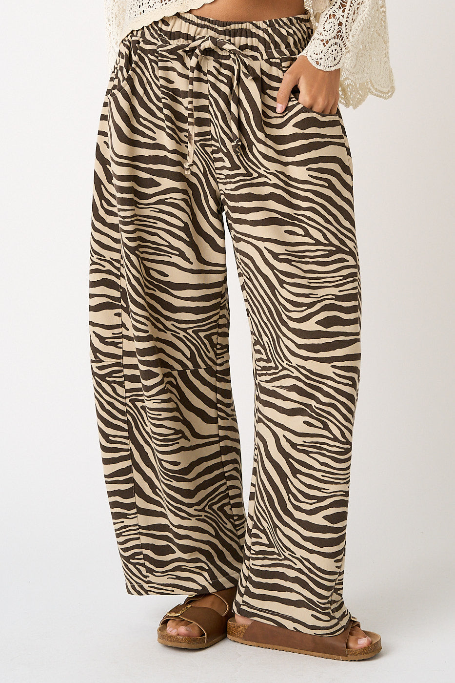PREORDER — Zebra Print Pull-On Barrel Leg Pants