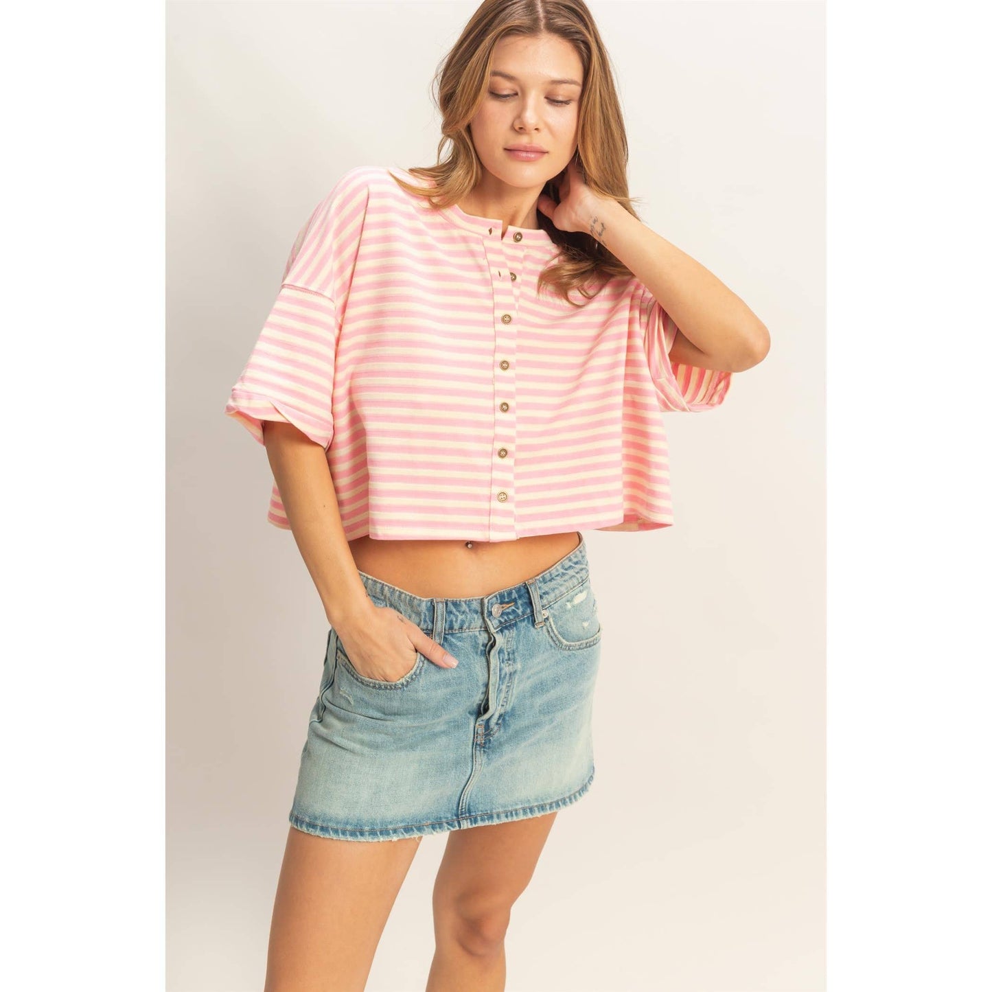 Striped Button-Up Tee