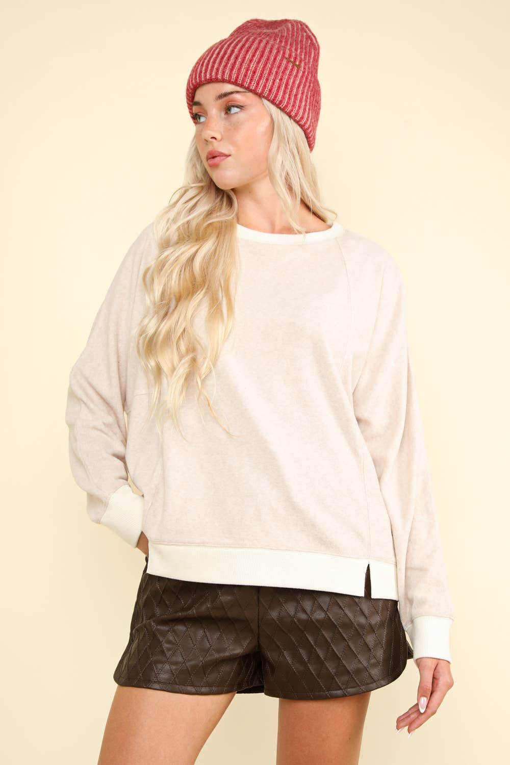 Oversized Comfy Soft Contrast Knit Top