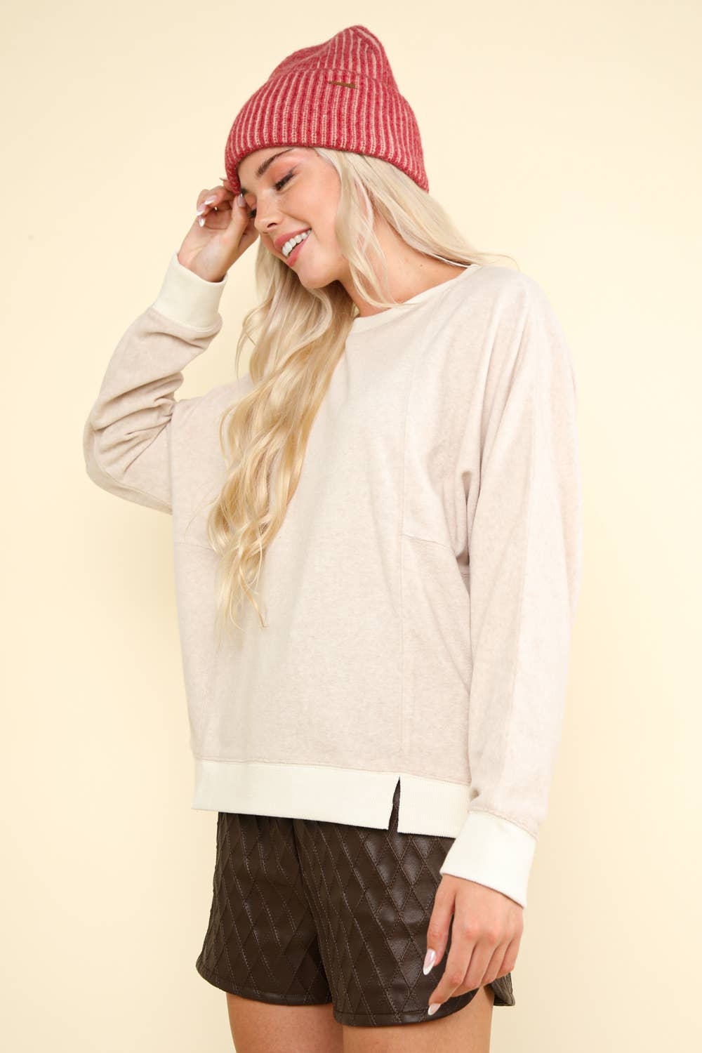 Oversized Comfy Soft Contrast Knit Top