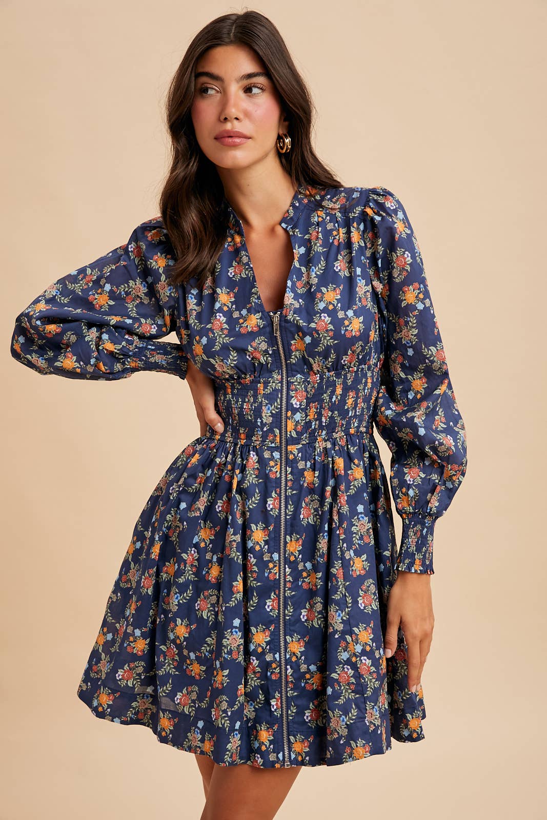 Zippered Floral Mini Dress