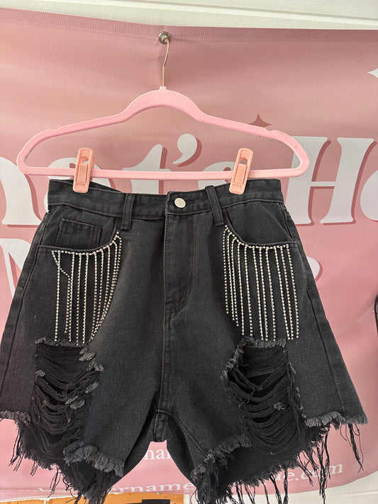 Black Denim Concert Shorts
