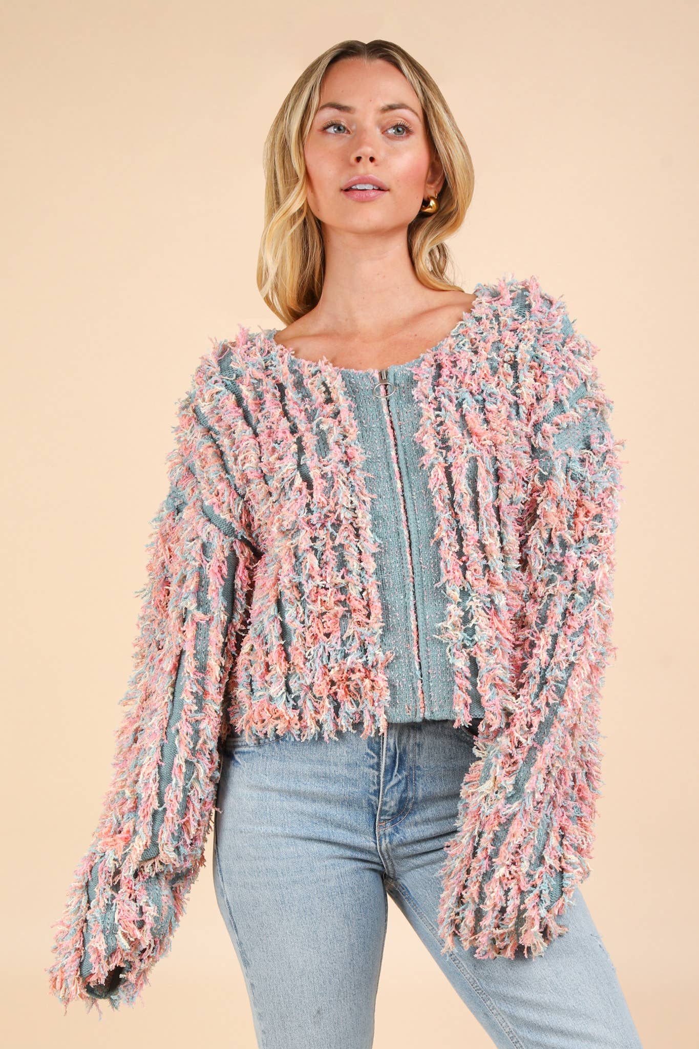 Soft Shaggy Yarn Knit Sweater Holiday Jacket