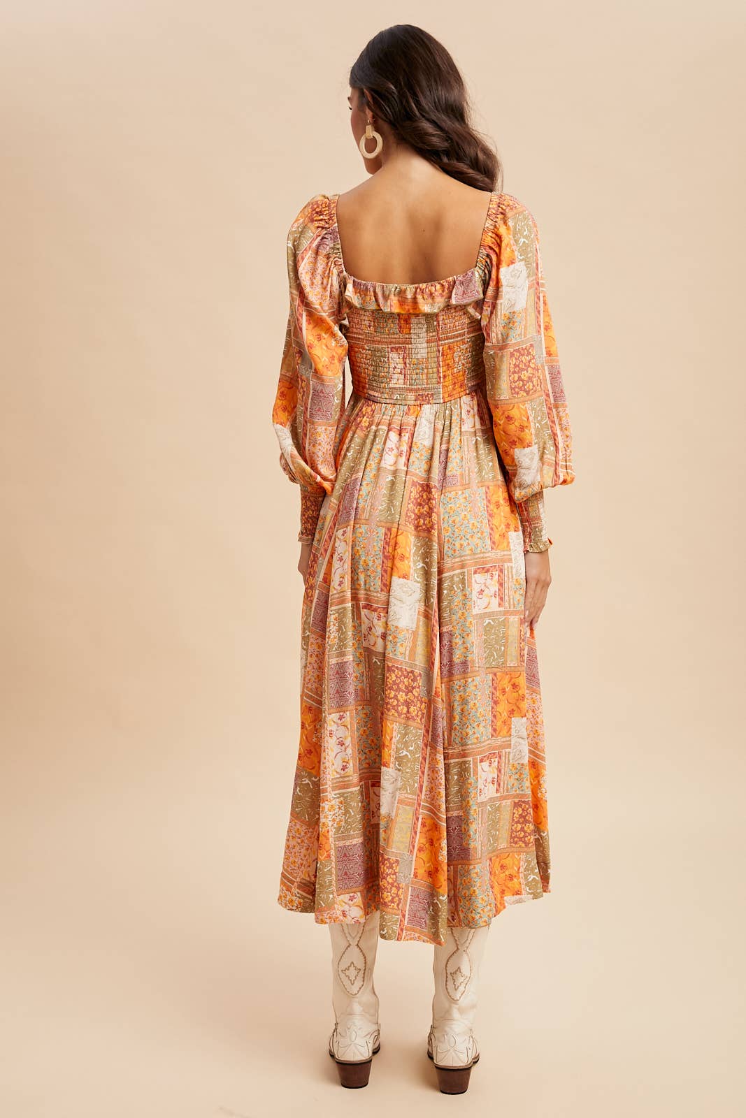 Smocked Ruffle Patchwork Dress