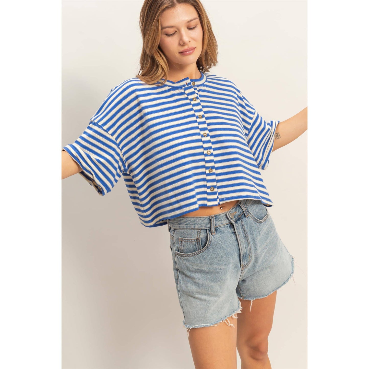 Striped Button-Up Tee
