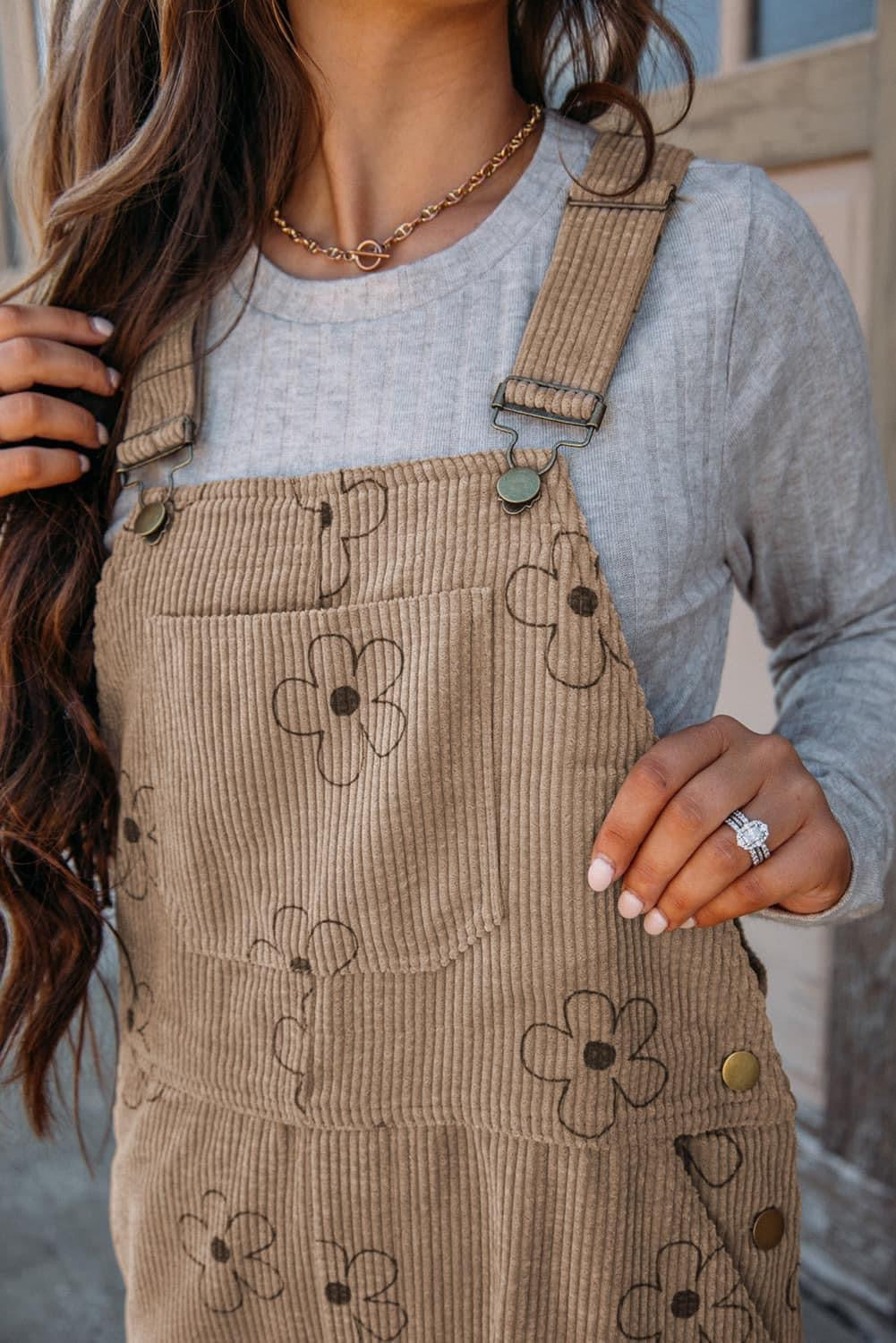 Corduroy Floral Overalls