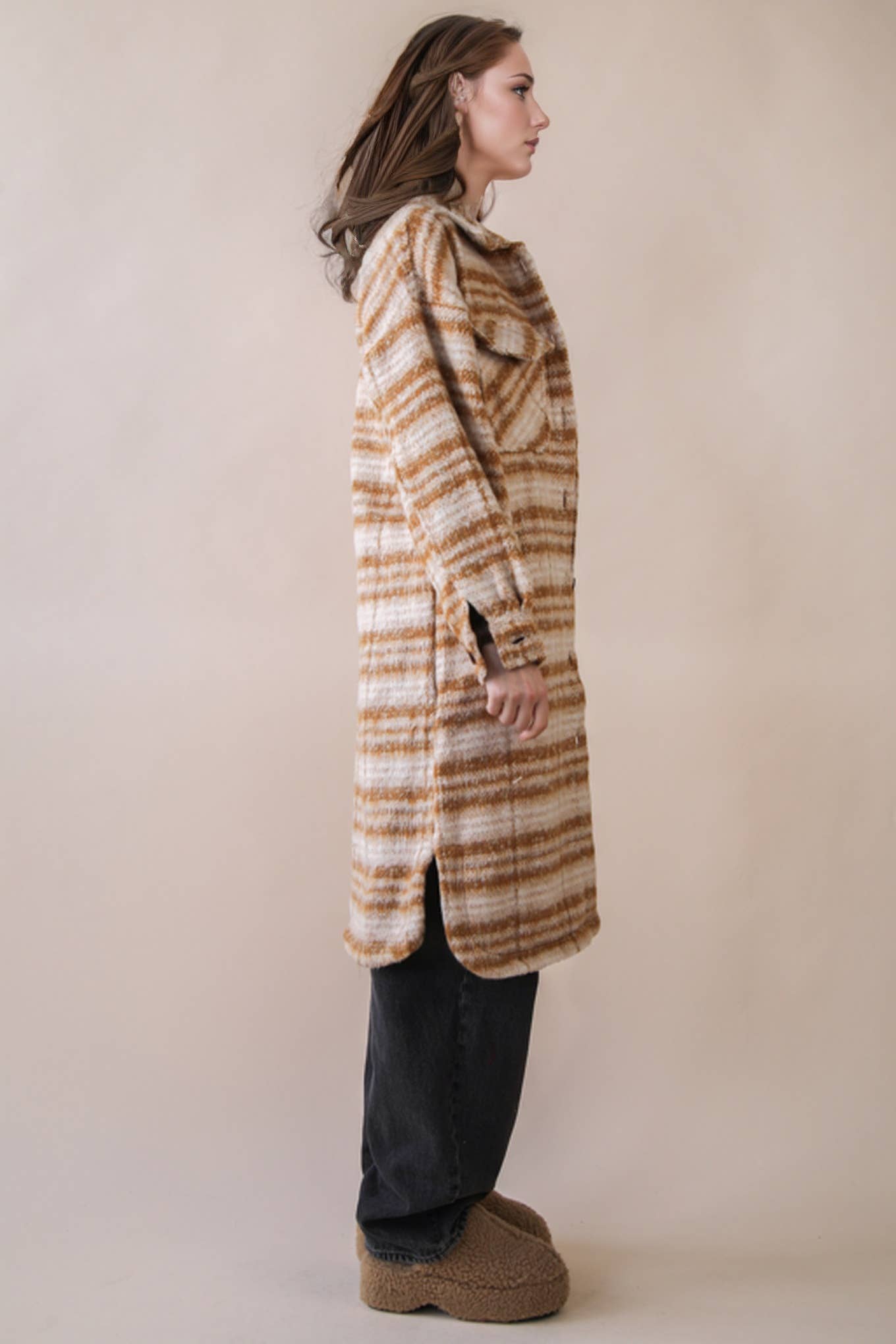 Aztec & Plaid Printed Shacket Jacket Coat
