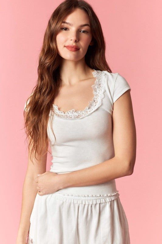 Lace Scoop Neck Baby Tee