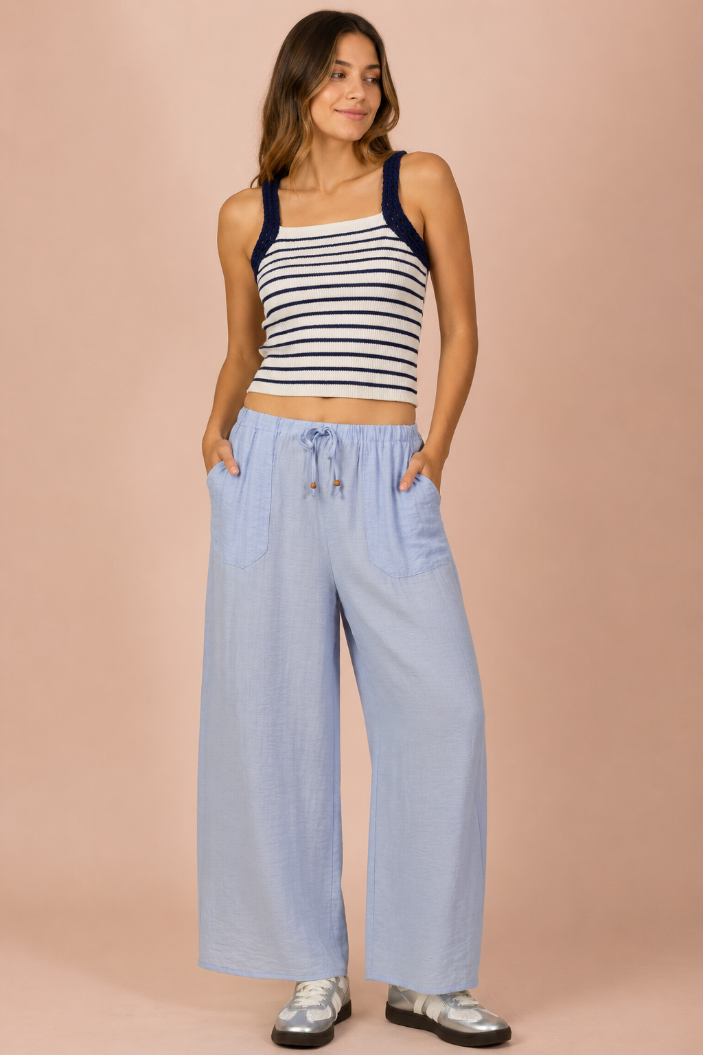 Crochet Sleeve Striped Knit
Tank Top