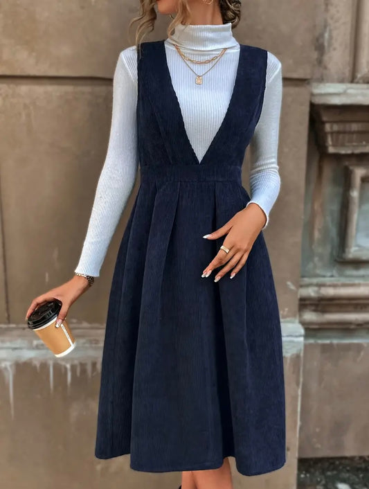 Navy Corduroy Overall Dress