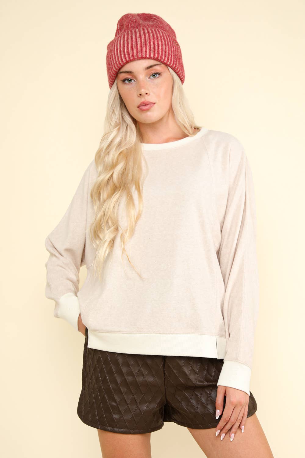 Oversized Comfy Soft Contrast Knit Top