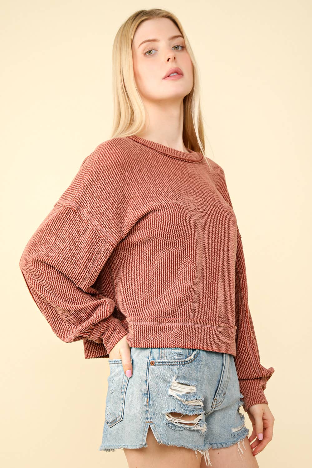 Two Tone Otto Ribbed Oversized Soft Comfy knit Top