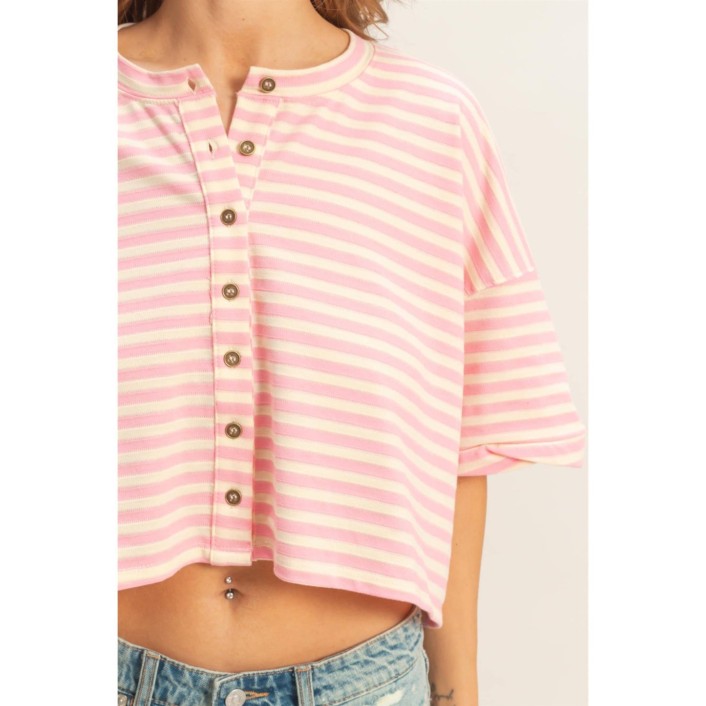 Striped Button-Up Tee