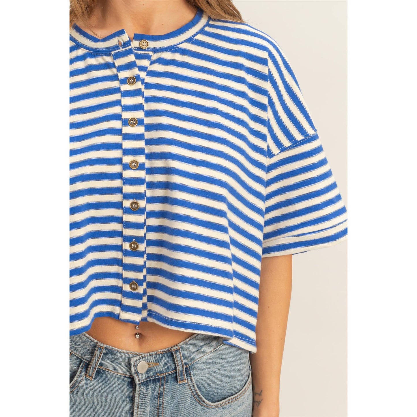 Striped Button-Up Tee