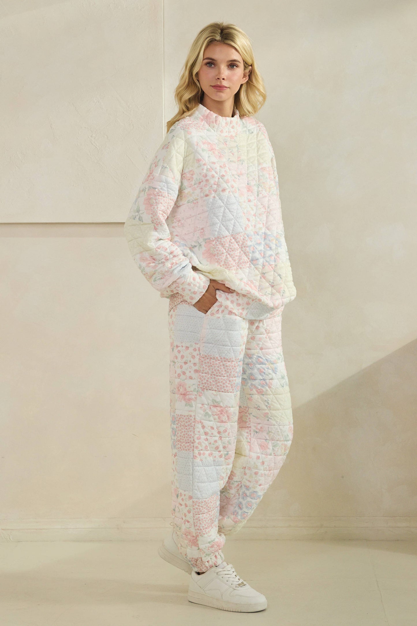 Floral textured mock neck sweater