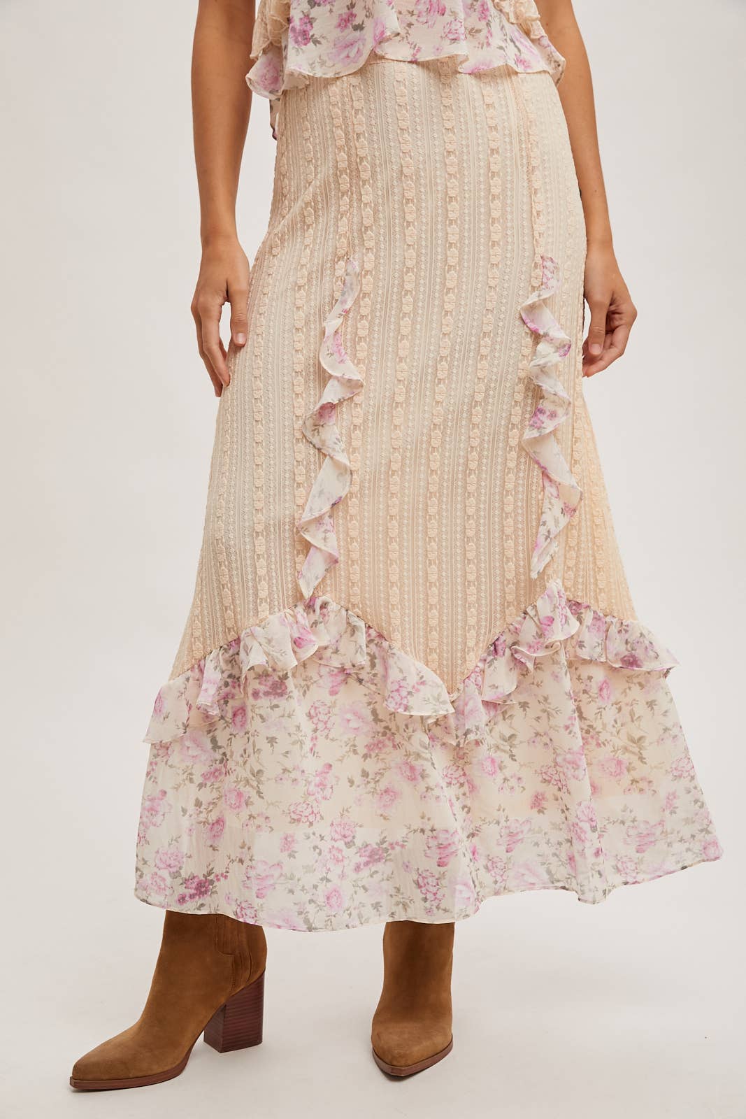 Floral Print, Lace Trimmed Two-Piece Set