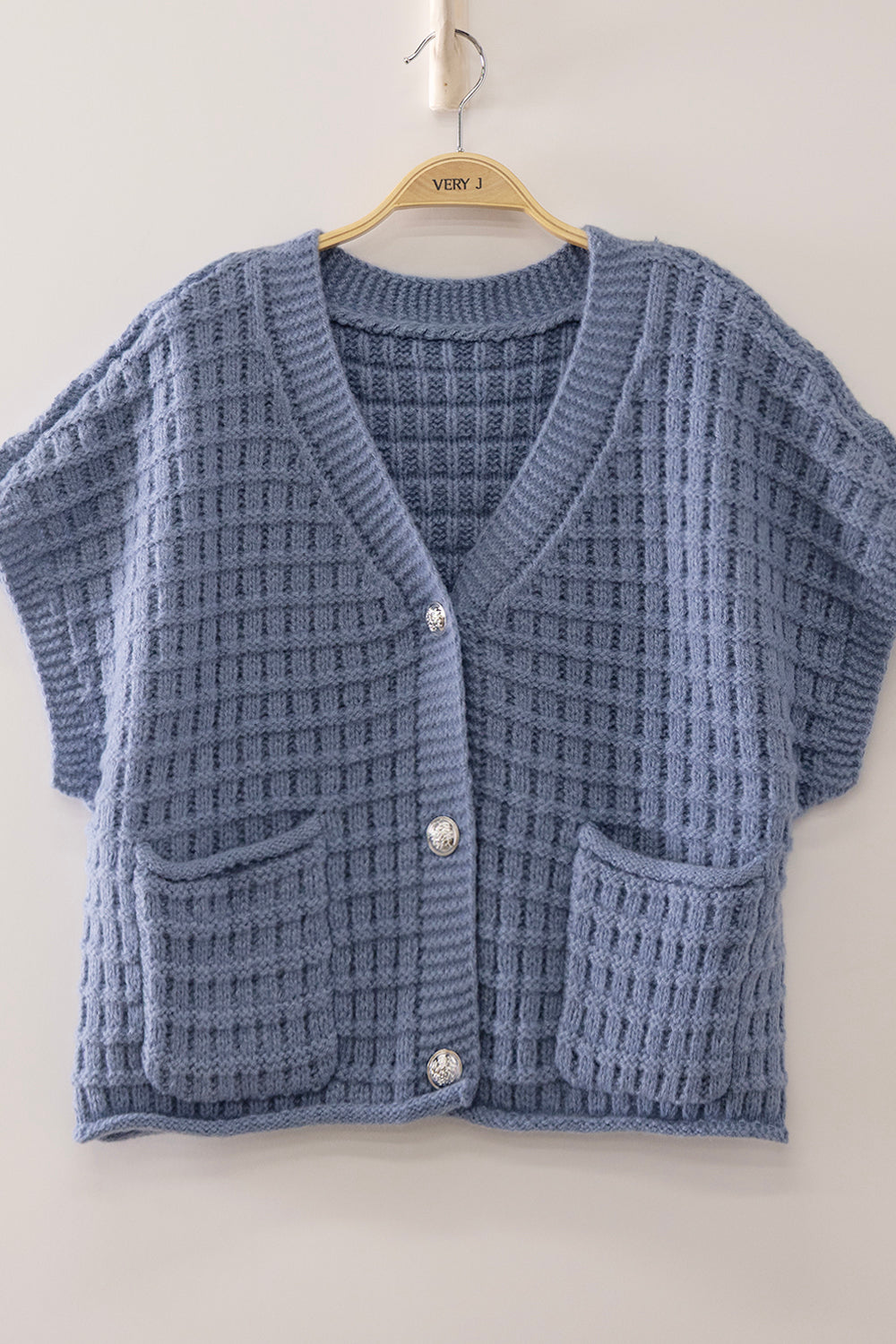 Short Sleeve Knit Button Up Sweater